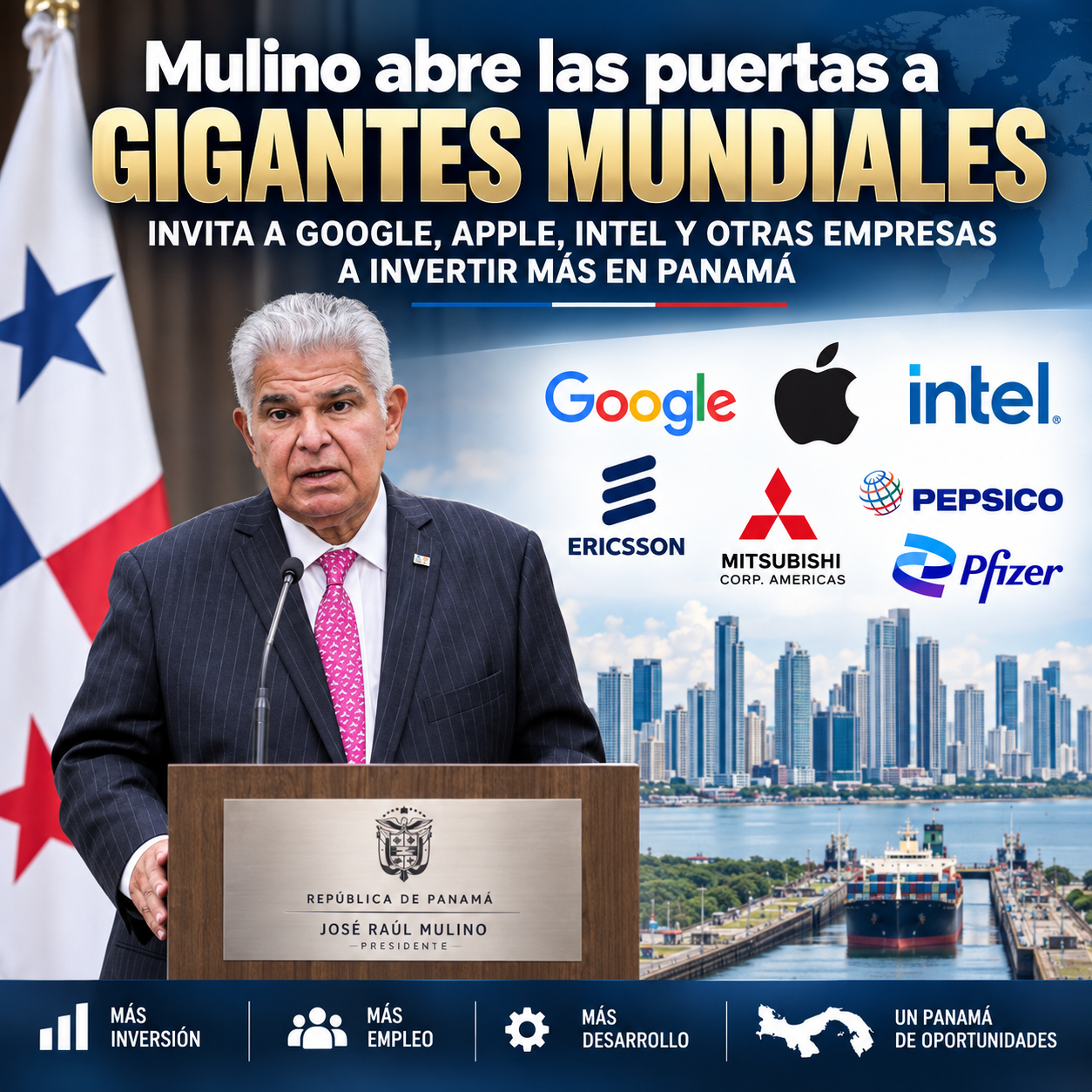 Mulino abre las puertas a gigantes mundiales: invita a Google, Apple, Intel y otras empresas a invertir más en Panamá